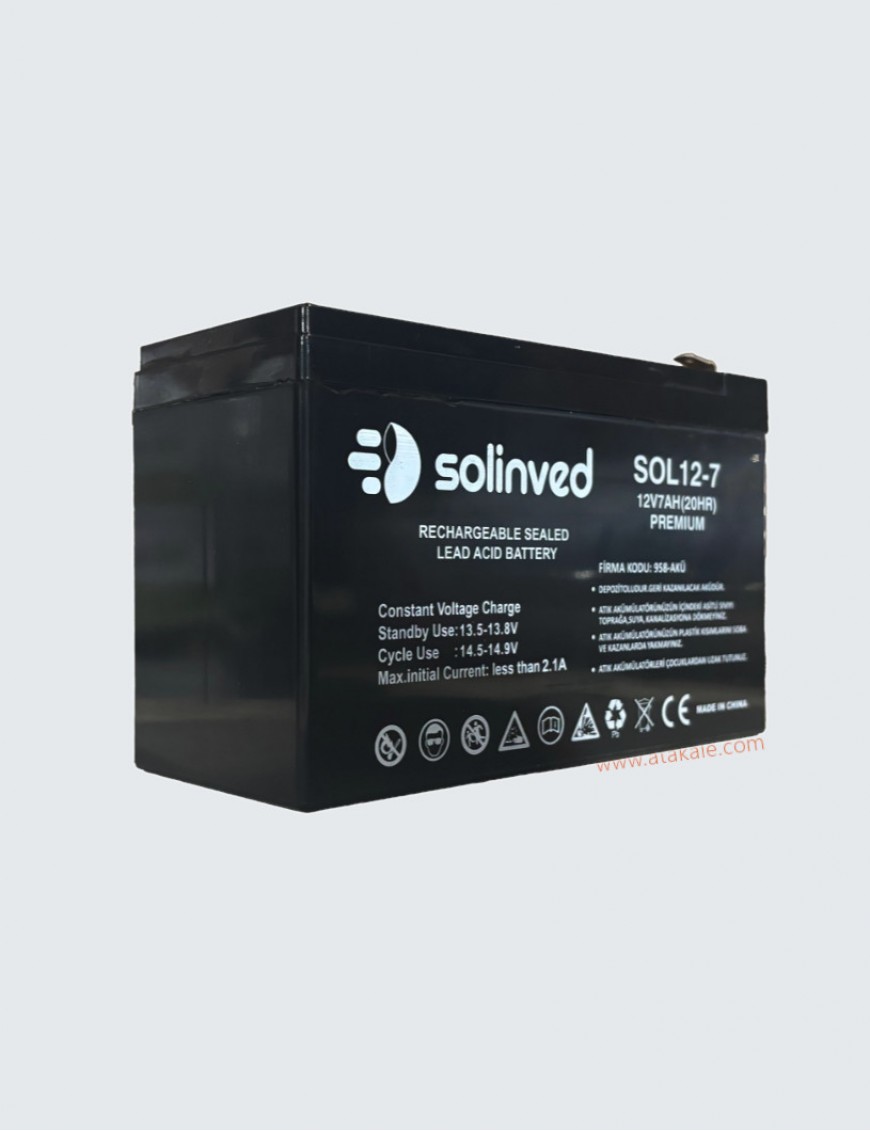Solinved 12Volt 7AH Solar AGM Kuru UPS Aküsü Derin Deşarj Bakımsız Premium