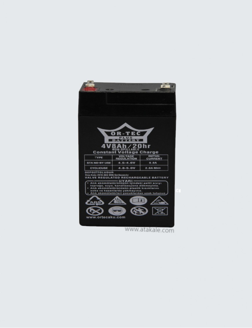 Ortec 4 Volt 8 AH Kuru Bakımsız Akü Derin Deşarj 2 Sene Ömürlü 