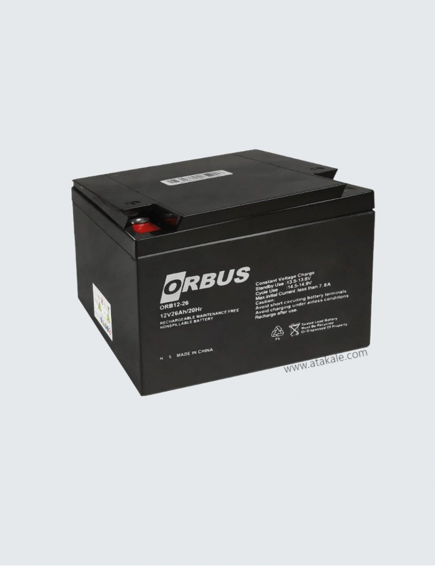 Orbus 12Volt 26 AH Kuru Bakımsız Akü Derin Deşarj 5 Sene Ömürlü 