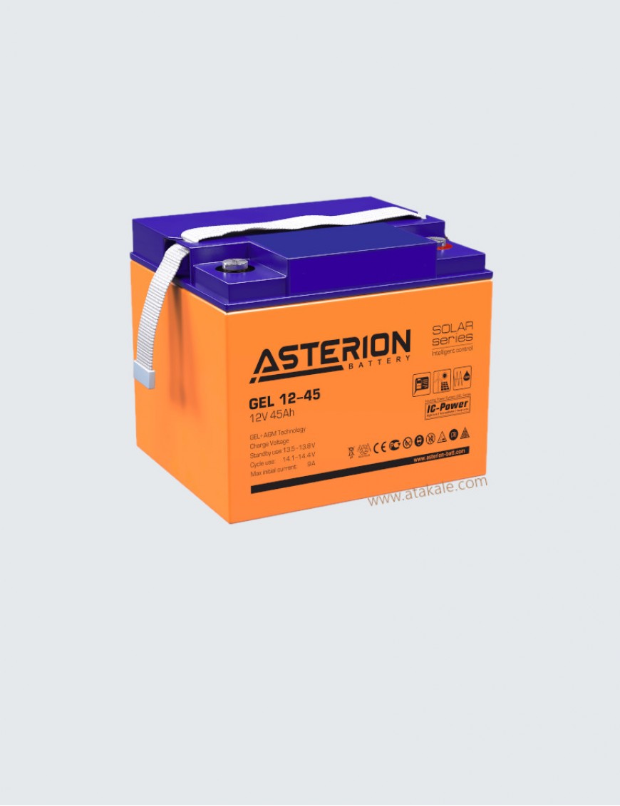 Asterion 12Volt 45AH Solar Jel Akü Nano Karbon  Derin Deşarj 12 Sene Ömürlü 