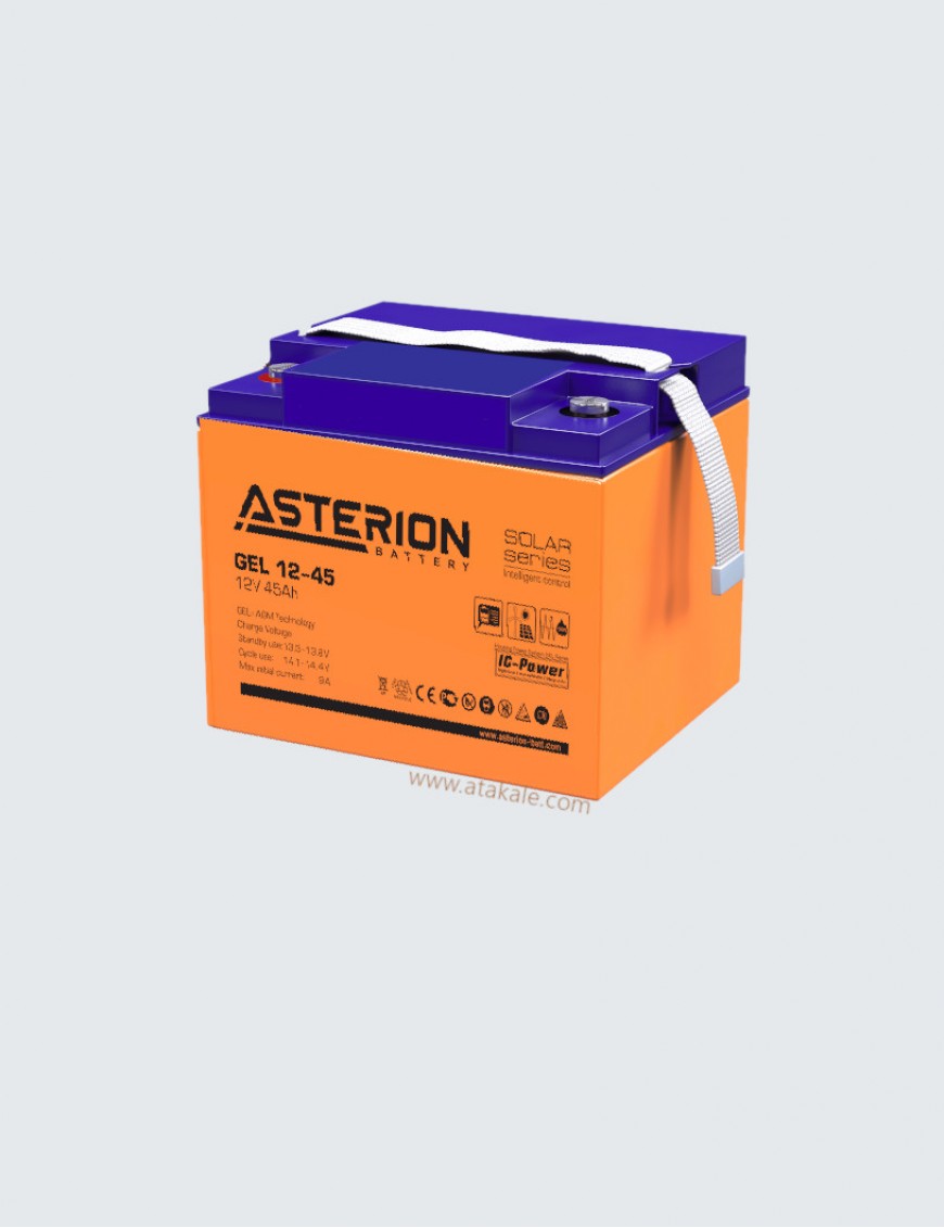 Asterion 12Volt 45AH Solar Jel Akü Nano Karbon  Derin Deşarj 12 Sene Ömürlü 