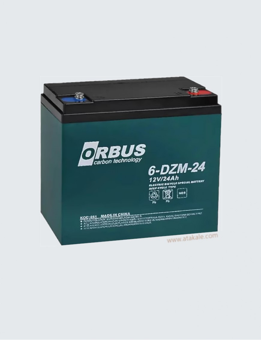 Orbus 24Amper 12Volt Elektrikli Bisiklet Aküsü 6-DZM-24AH Bakımsız Akü Derin Deşarj 5 Sene Ömürlü 