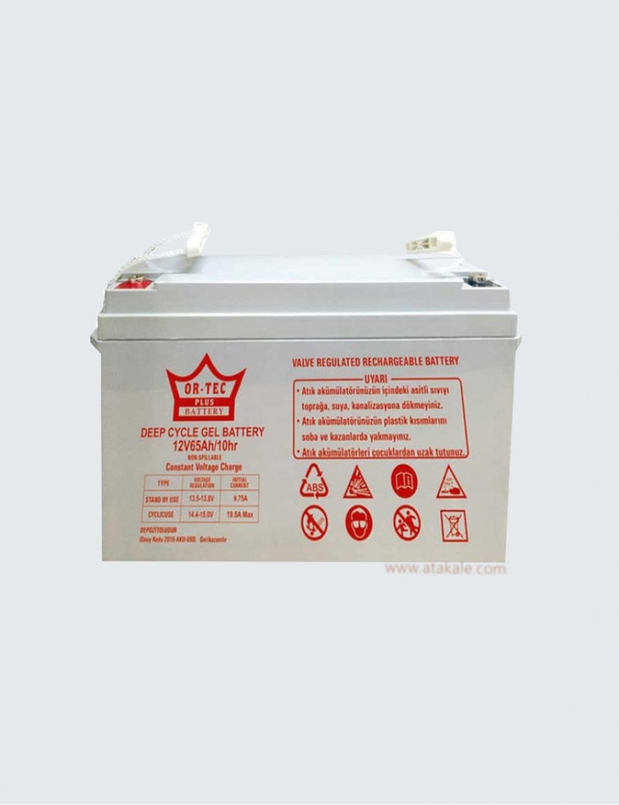 Ortec 12Volt 65AH Solar Jel Akü Derin Deşarj 5 Sene Ömürlü  Plus 