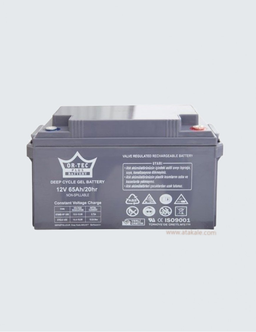Ortec 12Volt 65AH Solar Jel Akü Derin Deşarj 5 Sene Ömürlü  Plus 