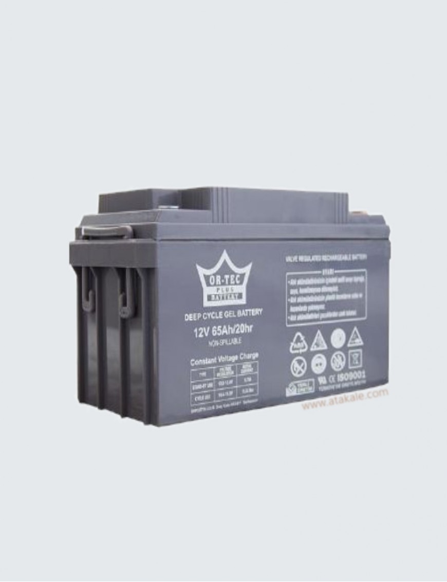 Ortec 12Volt 65AH Solar Jel Akü Derin Deşarj 5 Sene Ömürlü  Plus 