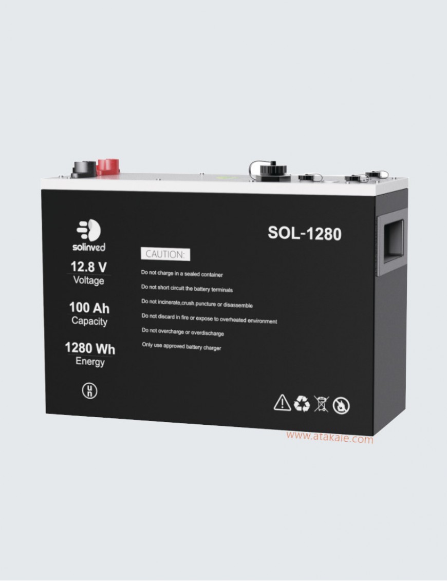 Solinved  12.8 Volt Lityum Ion 100AH LifePo4 Solar Şarj Edilebilir Marin Akü 1500 cyle CFE