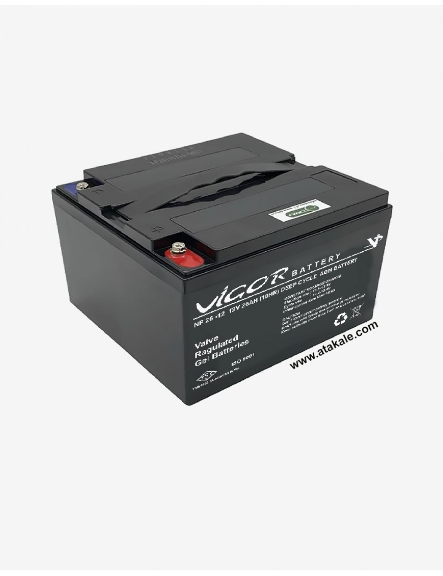 Vigor 12Volt 26AH Solar AGM Bakımsız Kuru Akü Nano Karbon  Derin Deşarj 5 Sene Ömürlü Huawei Outdo