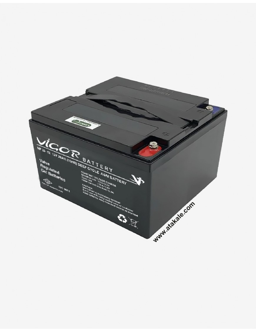 Vigor 12Volt 26AH Solar AGM Bakımsız Kuru Akü Nano Karbon  Derin Deşarj 5 Sene Ömürlü Huawei Outdo