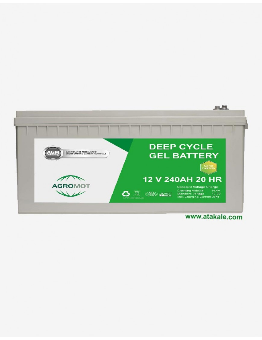 Agromot 12Volt 240AH Solar Jel Akü Nano Karbon  Derin Deşarj 5 Sene Ömürlü 1 Sene Garantili