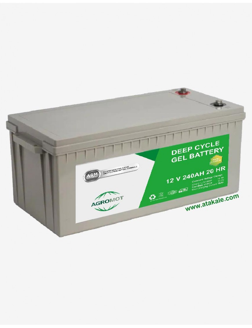 Agromot 12Volt 240AH Solar Jel Akü Nano Karbon  Derin Deşarj 5 Sene Ömürlü 1 Sene Garantili