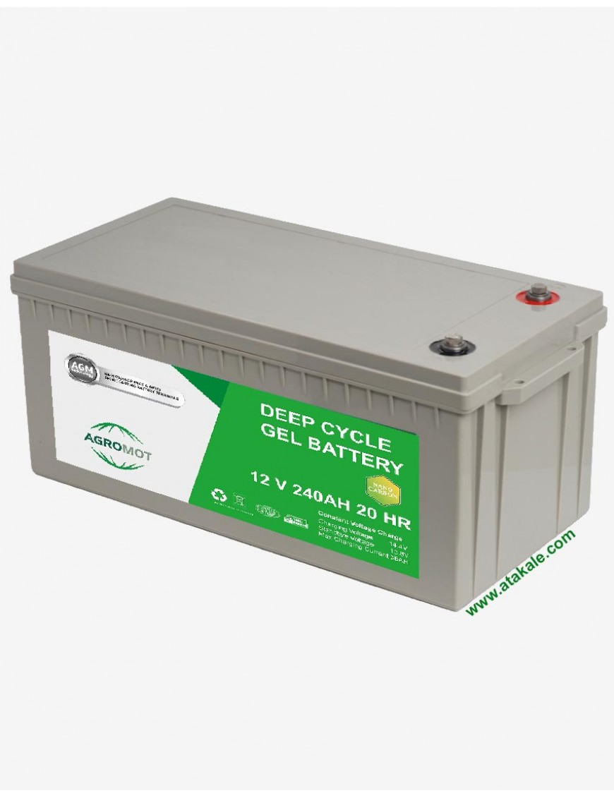 Agromot 12Volt 240AH Solar Jel Akü Nano Karbon  Derin Deşarj 5 Sene Ömürlü 1 Sene Garantili