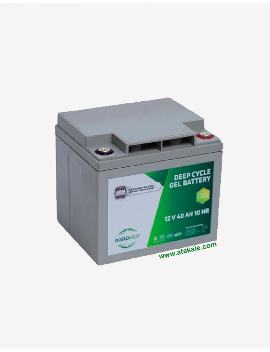 Agromot 12Volt 40AH Solar Jel Akü Nano Karbon Derin Deşarj 5 Sene Ömürlü 