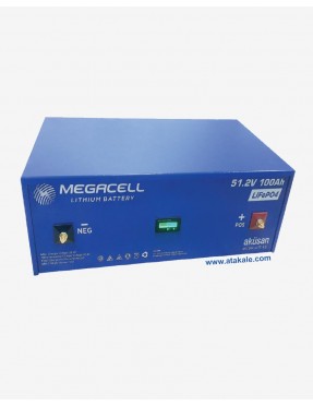 Megacell 51,2Volt 100AH LifePo4 Lityum Demir Fosfat Akü 2200 çevrim Metal Box