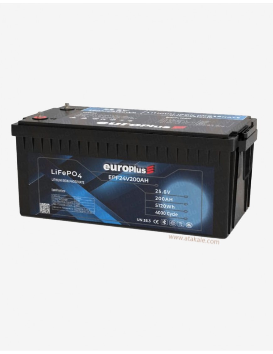 Europlus 24Volt Lityum Ion 200AH LifePo4 Solar Şarj Edilebilir  25.6V Prizmatik Bluetooth Akü 6000cyle