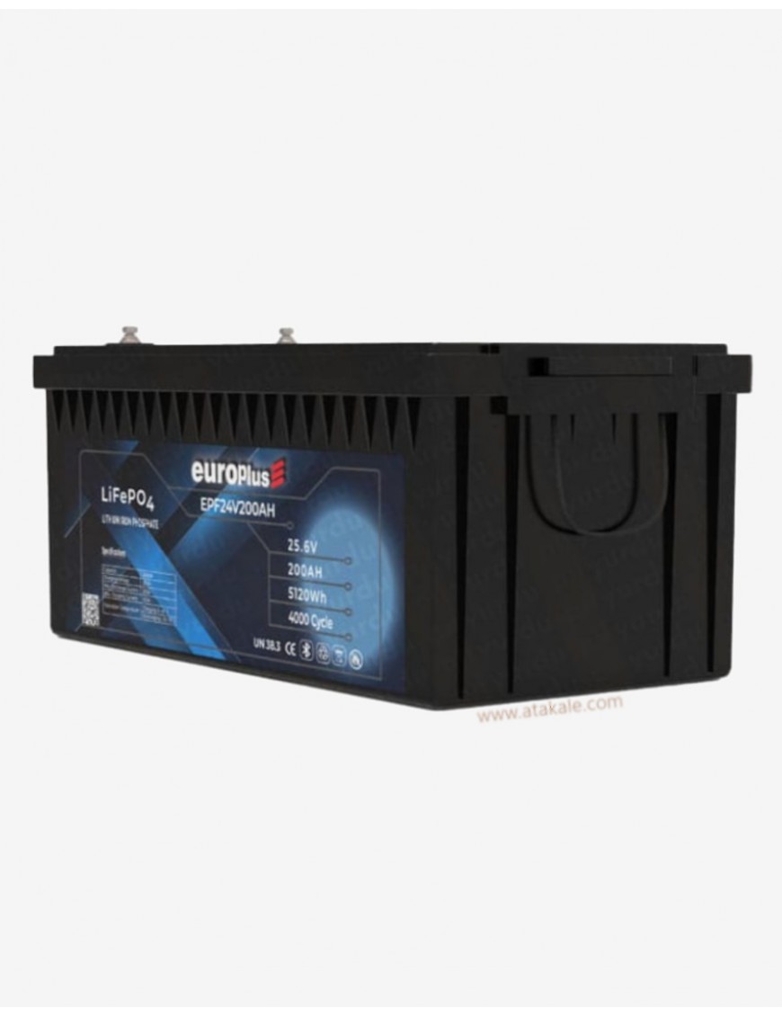 Europlus 24Volt Lityum Ion 200AH LifePo4 Solar Şarj Edilebilir  25.6V Prizmatik Bluetooth Akü 6000cyle