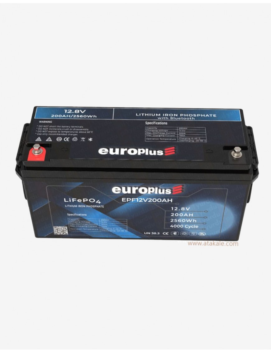 Europlus 12Volt Lityum Ion 200AH LifePo4 Solar Şarj Edilebilir  Prizmatik Bluetooth Akü 6000cyle