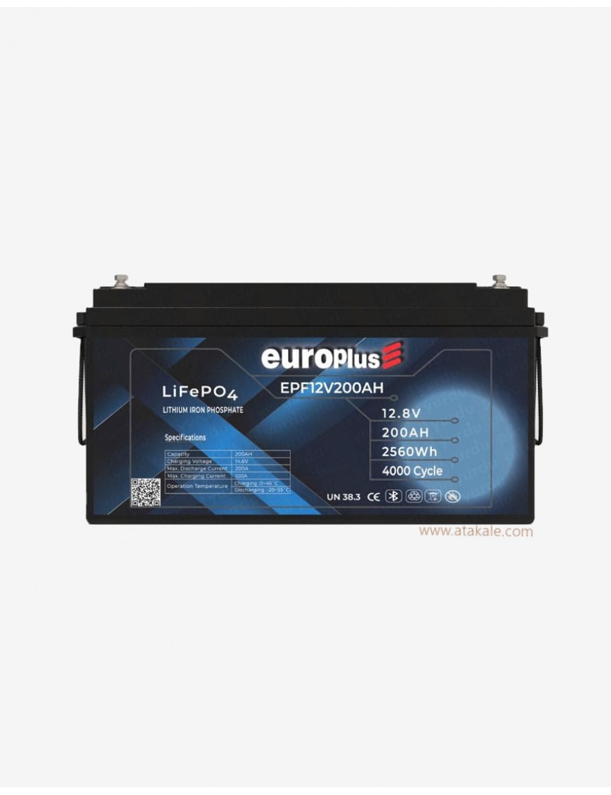 Europlus 12Volt Lityum Ion 200AH LifePo4 Solar Şarj Edilebilir  Prizmatik Bluetooth Akü 6000cyle