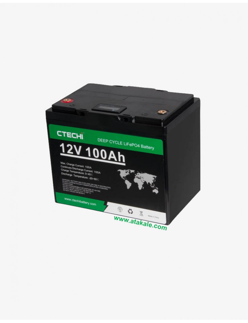 Ctechi 12Volt Lityum Ion 100AH LifePo4 Solar Şarj Edilebilir Marin Akü 1280wh 12.8V