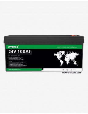 Ctechi 24Volt Lityum Ion 100AH LifePo4 Solar Şarj Edilebilir Marin Akü 2560wh 25.6V