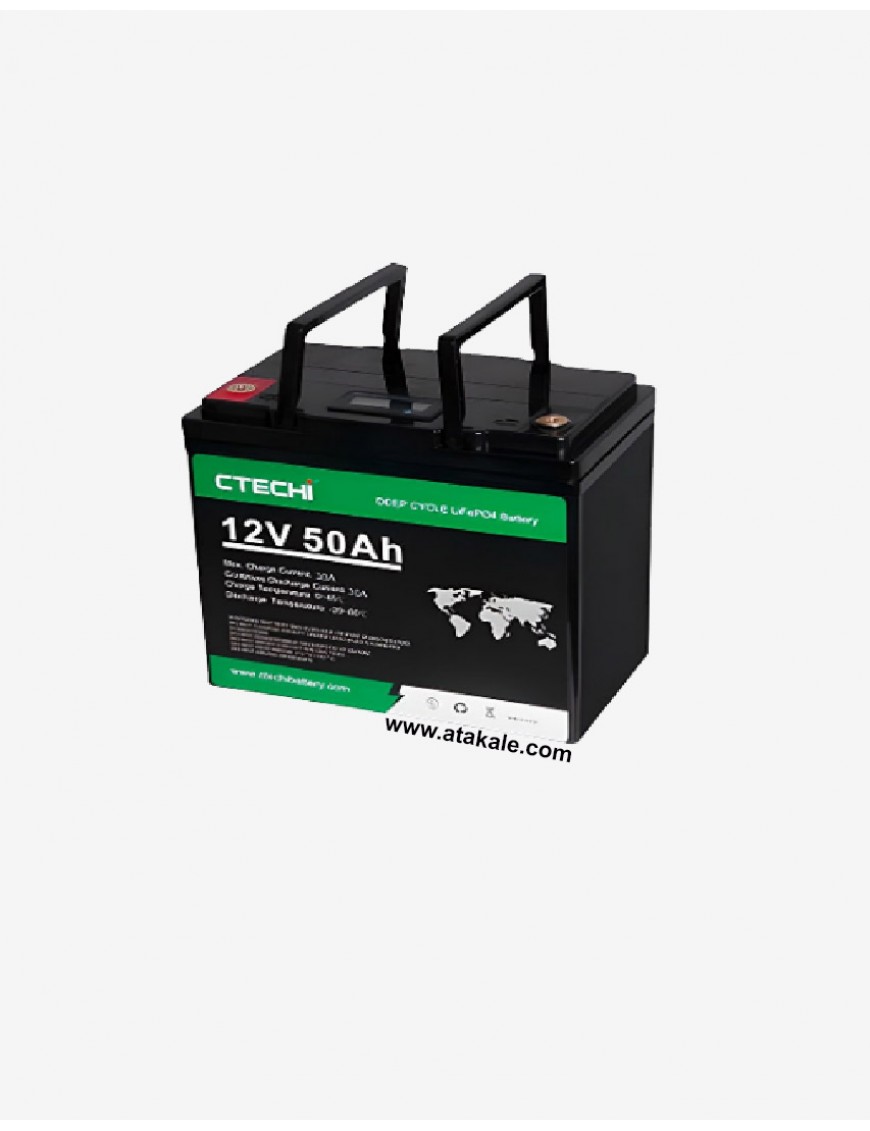 Ctechi 12Volt Lityum Ion 50AH LifePo4 Solar Şarj Edilebilir Marin Yat Akü 640wh 12.8V