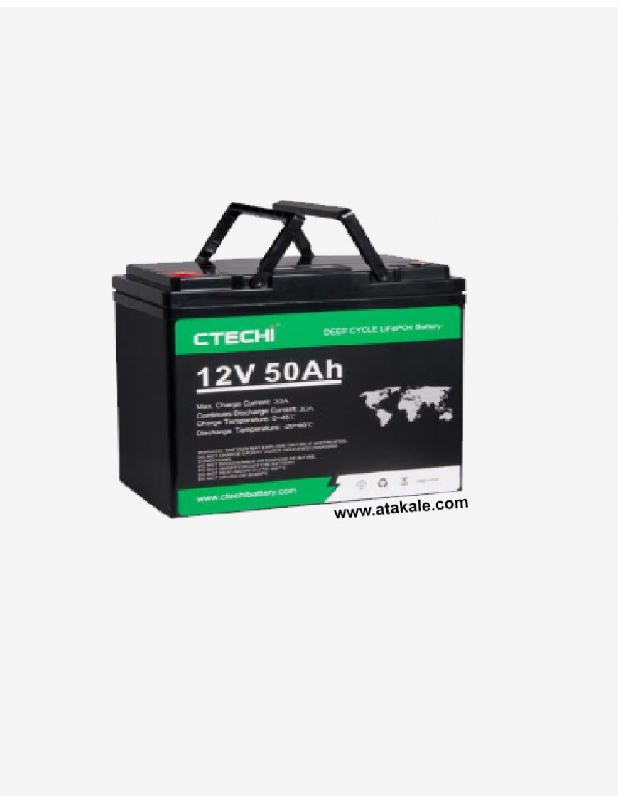 Ctechi 12Volt Lityum Ion 50AH LifePo4 Solar Şarj Edilebilir Marin Yat Akü 640wh 12.8V