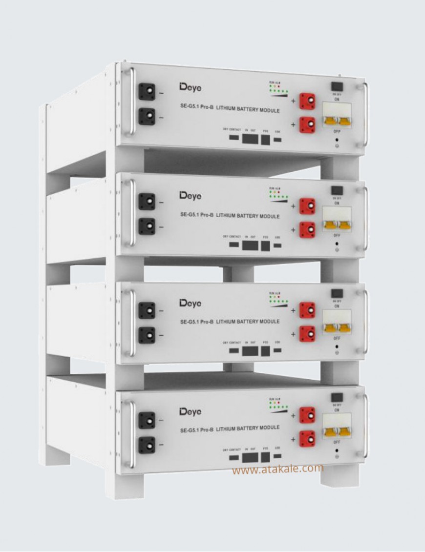 Deye 5.12kwh 100AH 51.2V  Lityum Lifepo4 Solar Akü Yedekleme Ünitesi Kobaltsız Düşük Gerilimli 10Sene Garanti