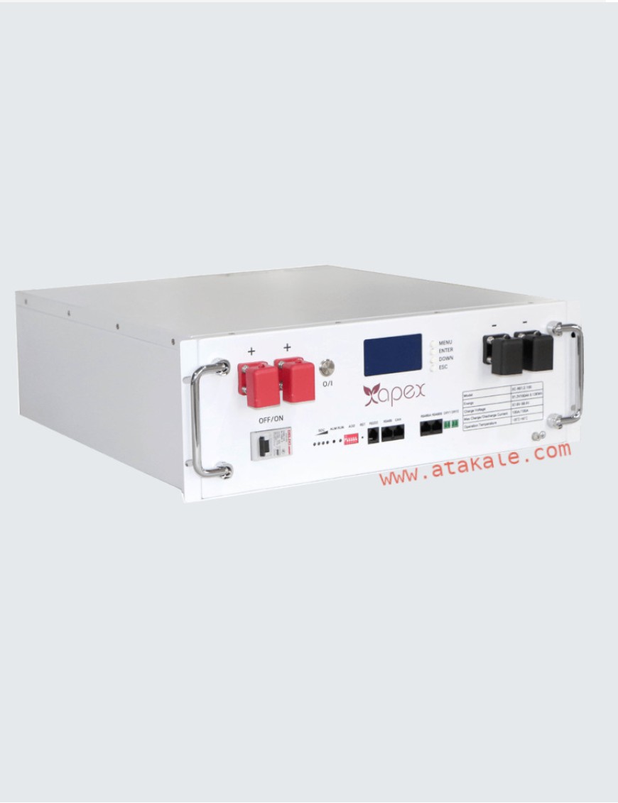 Apex 51,2Volt 100AH 5,12Kwh  Karavan Lityum Lifepo4 Solar Akü 5 Sene Garanti LCD Bleutooth ABS Kasa 