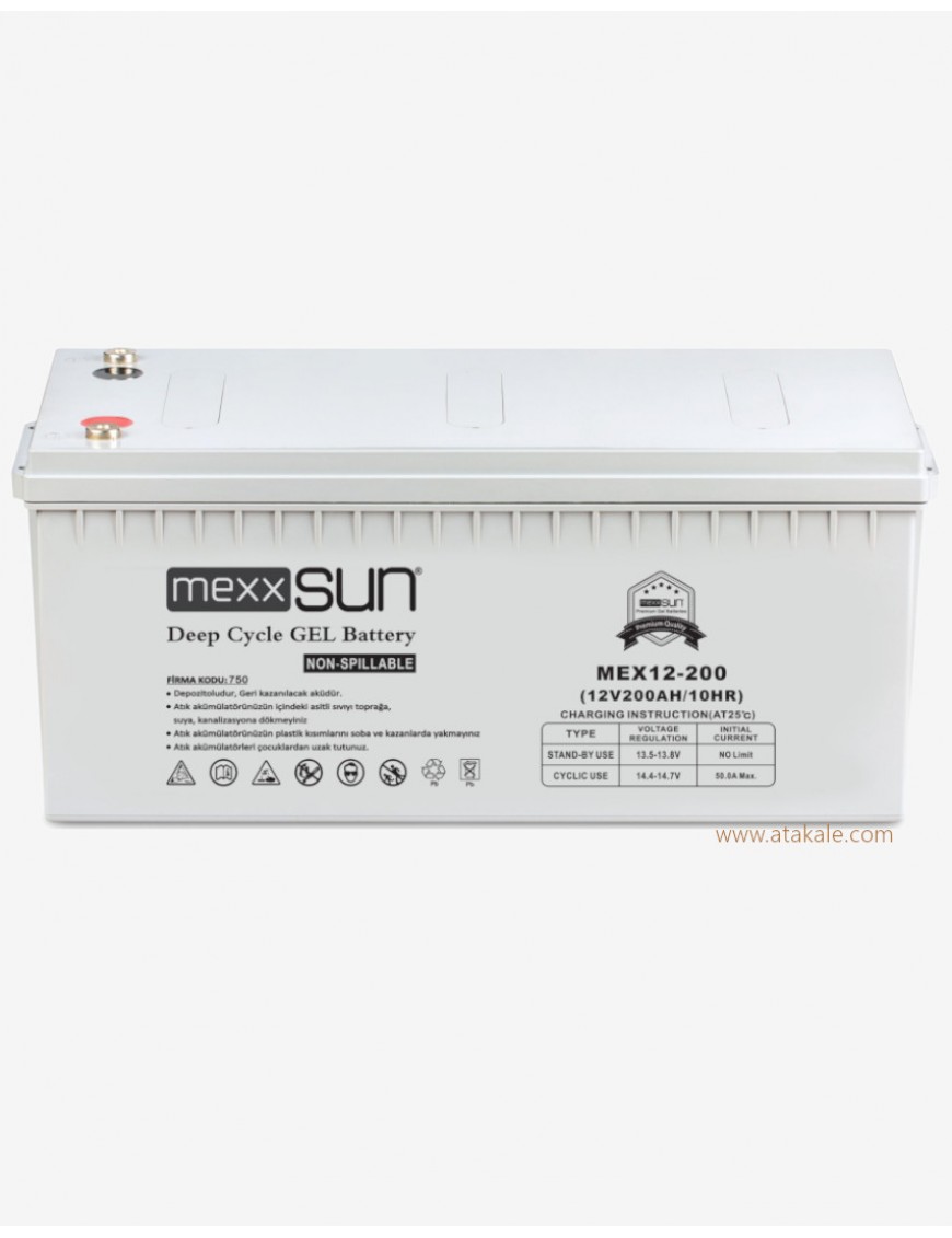 Mexxsun 200 Amper Solar Jel 12volt Akü Nano Karbon Derin Deşarj 10 Sene Ömürlü 2 Sene Ömür Garantili