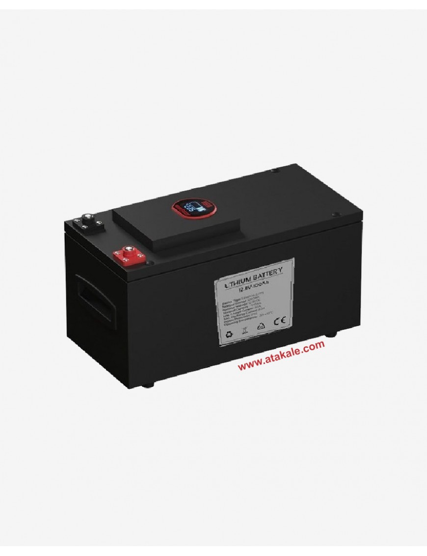 Tommatech 12Volt Lityum Ion 100AH LCD LifePo4 Solar Şarj Edilebilir Marin Akü 1280wh 12.8V 3000Çevrim