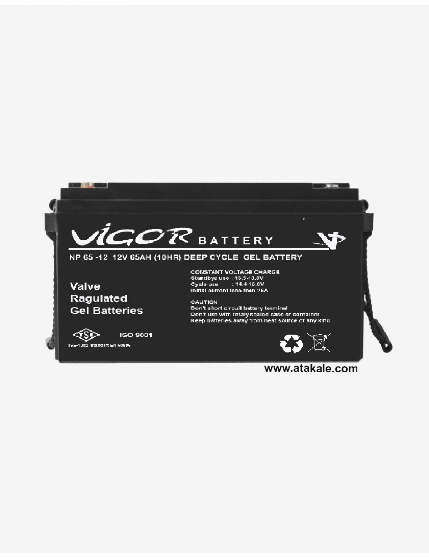 Vigor 12Volt 65AH Solar AGM Bakımsız Kuru Akü Nano Karbon  Derin Deşarj 10 Sene Ömürlü Huawei Outdo