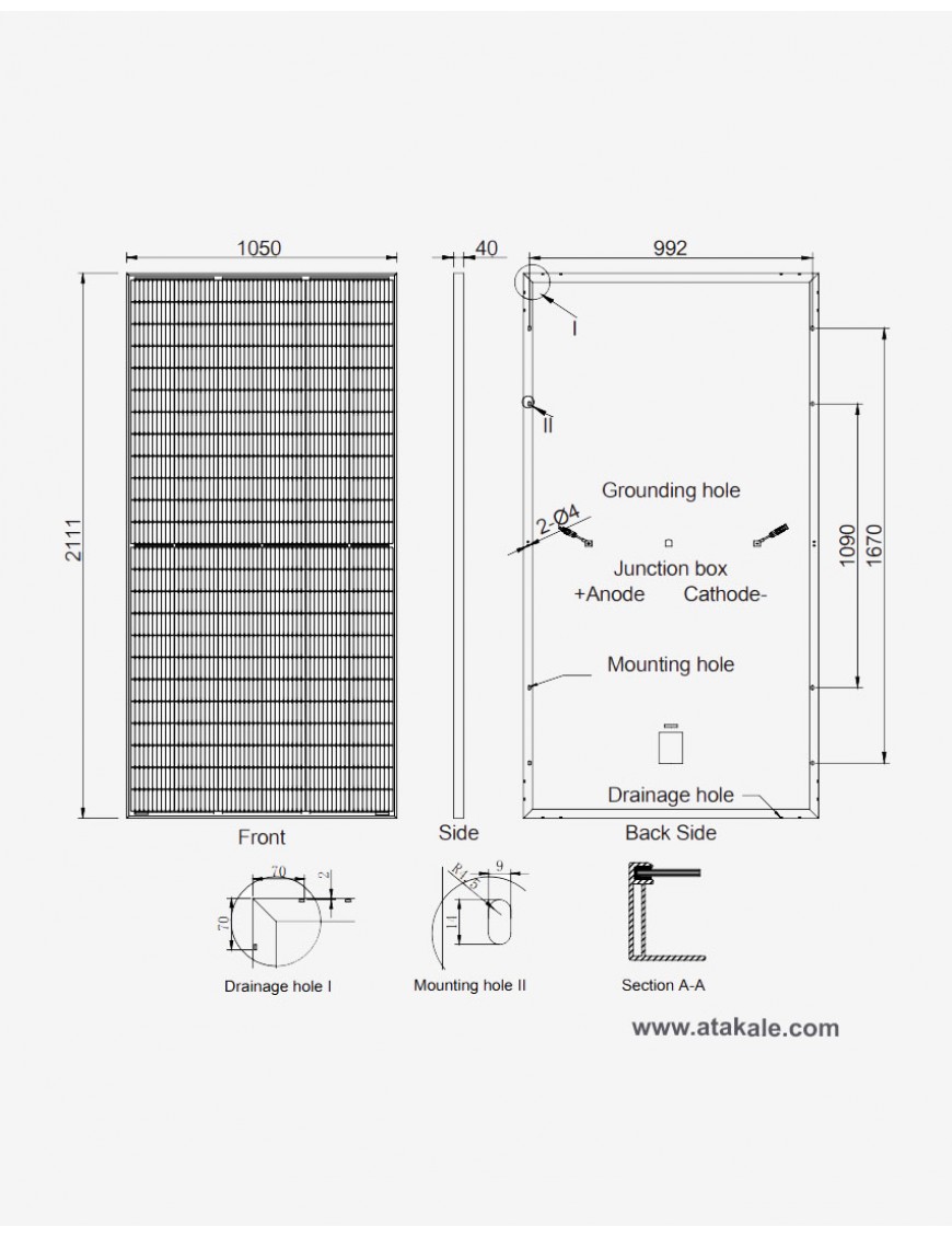 AE Solar 450wat Half Cut Monokristal Güneş Paneli Aurora 144Hücreli Hücre Güneş Paneli