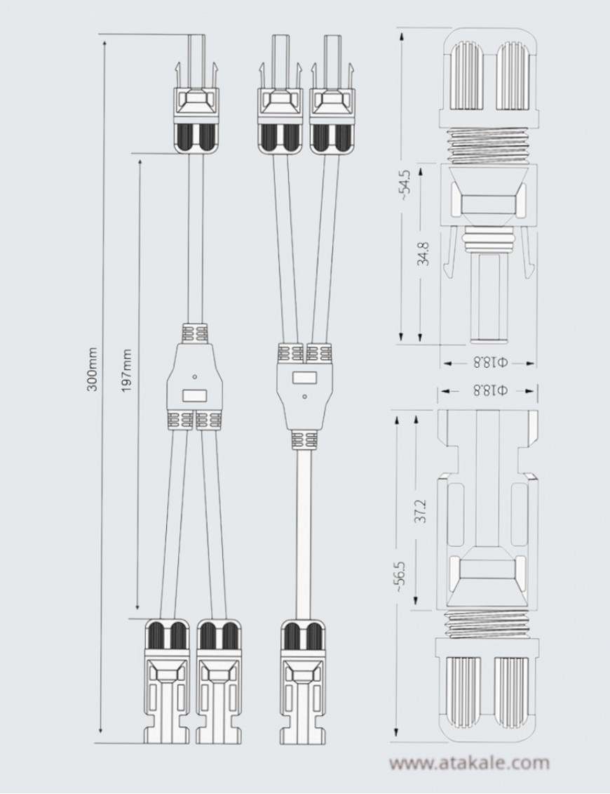 Güneş Paneli Y Branş Güneş Paneli Paralelleme Aparatı 2Y Kablolu