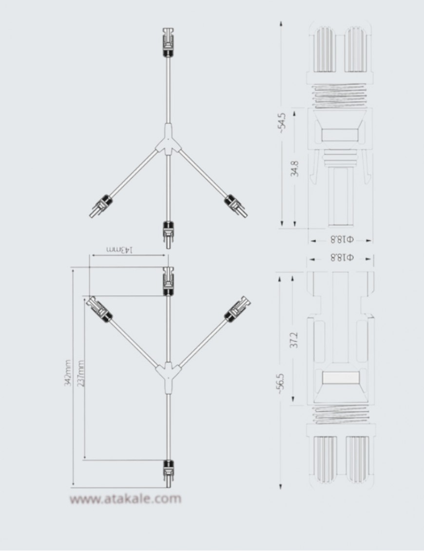 Güneş Paneli Y Branş Güneş Paneli Paralelleme Aparatı 3'lü Kablolu